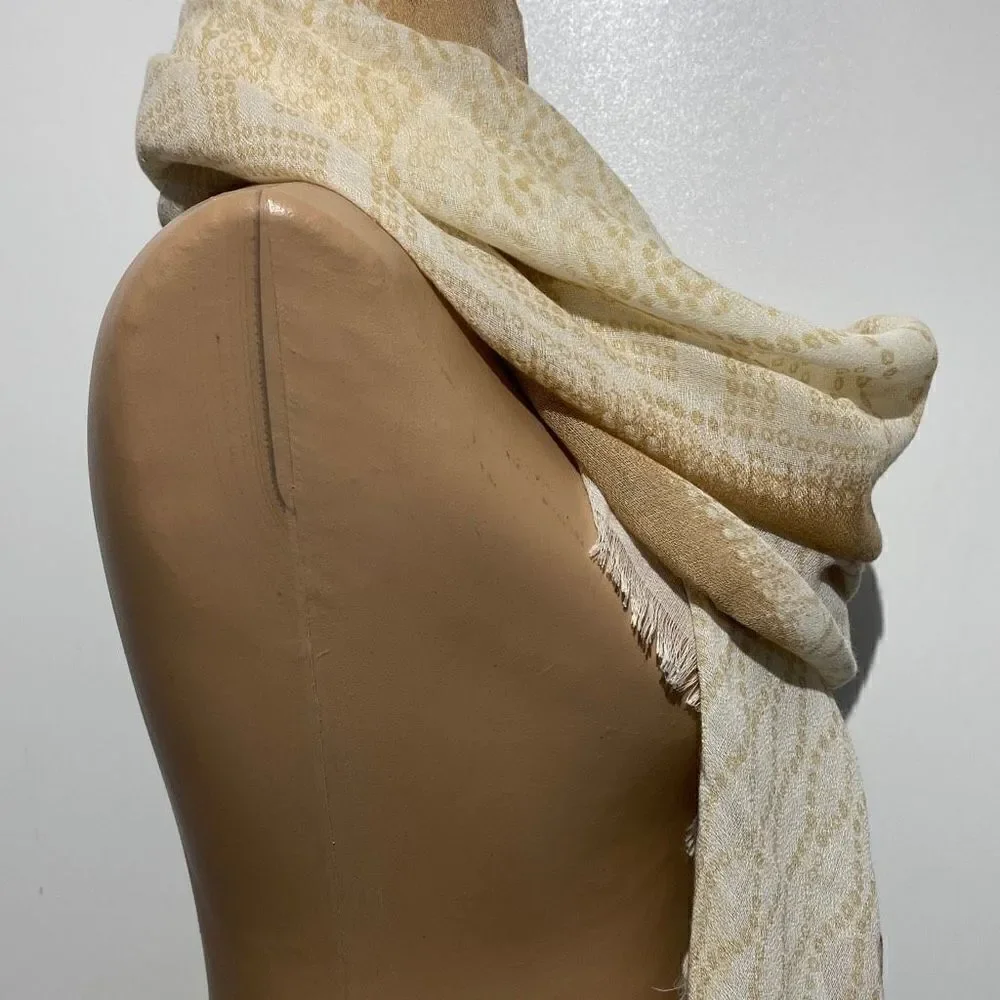 Hinge Unisex Geometric‎ Pattern Fringe Hem Cream / Tan Scarf 33X72
